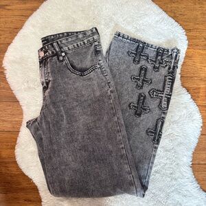 Ashley Mason Lucy Fit black stonewash embroidered cross detail jeans‎ size 5/27